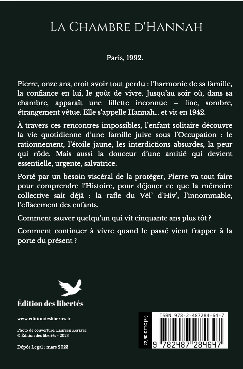 4e de couverture broché – La chambre d'Hannah – Stéphane Bellat – Édition des libertés