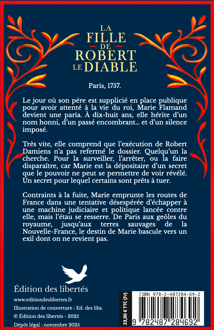 4e de couverture broché – La fille de Robert le diable – Gérard Hamelin – Édition des libertés