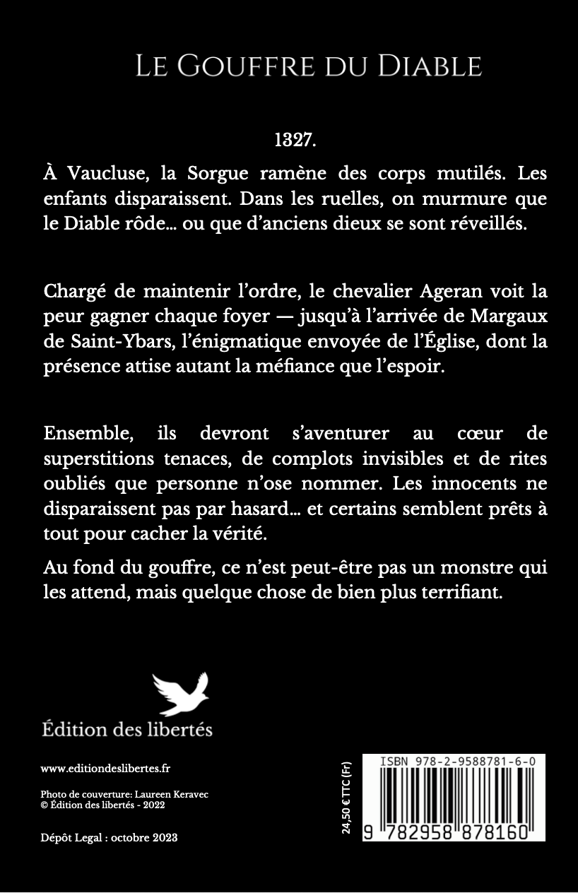4e de couverture broché – Le gouffre du diable –Thierry Bontoux – Édition des libertés