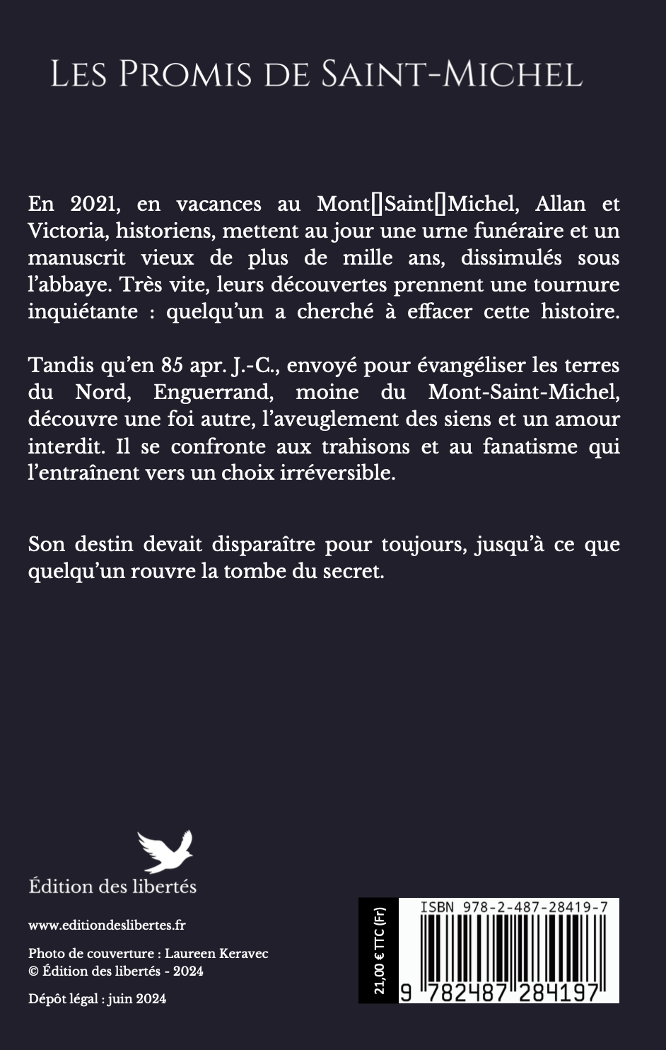 4e de couverture broché – Les promis de Saint-Michel – Daniel Mallet – Édition des libertés