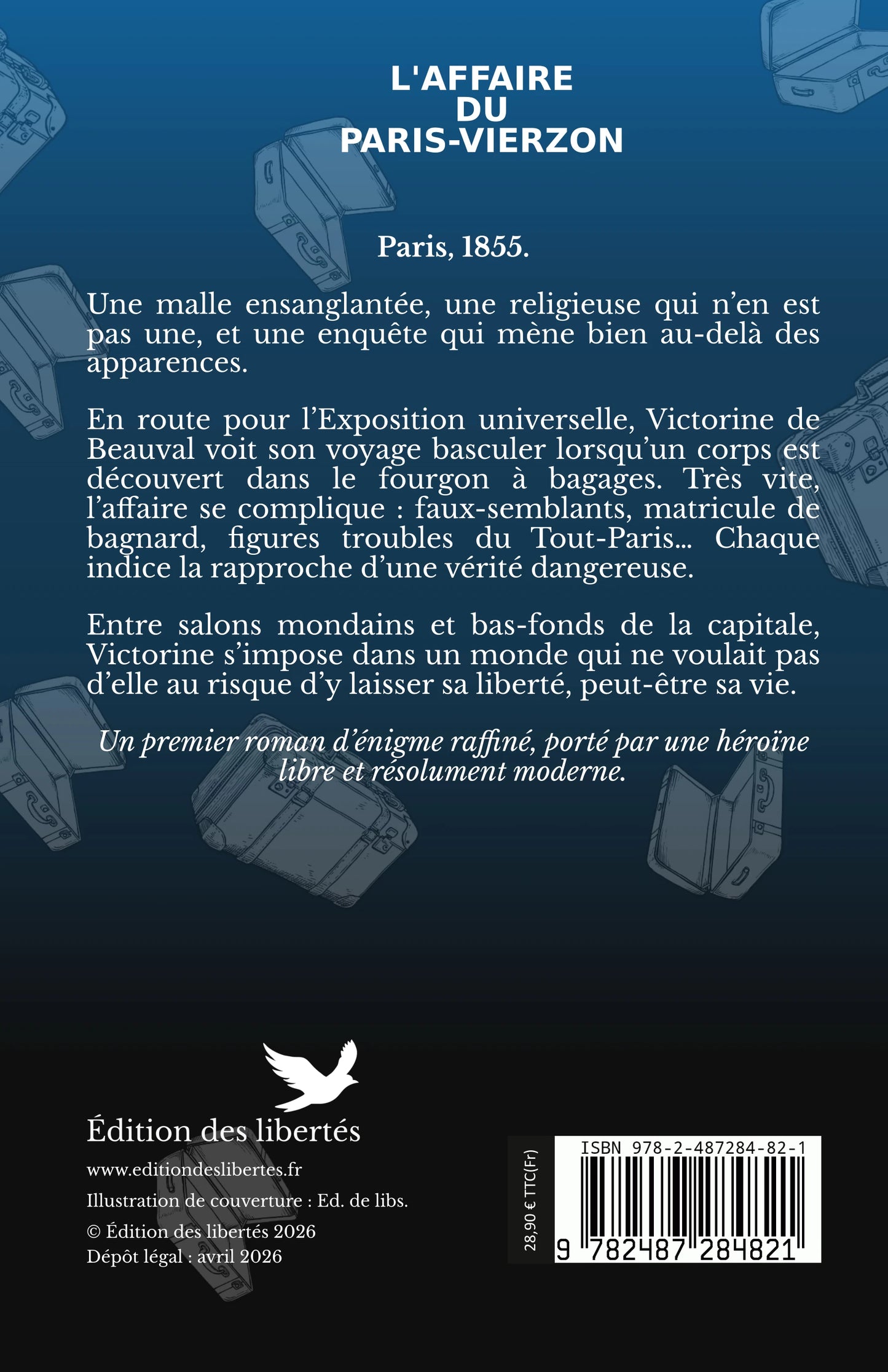 4e de couverture - L'affaire du Paris-Vierzon, Les enquêtes de Victorine - Françoise Miard-Muller - Edition des libertés