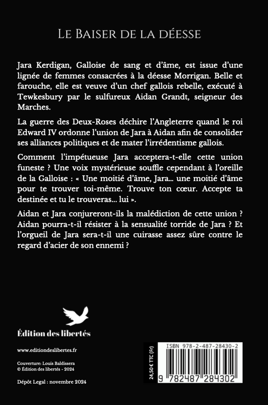 4e de couverture broché – Le baiser de la déesse – Mylène Javey – Édition des libertés
