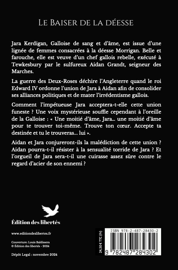 4e de couverture broché – Le baiser de la déesse – Mylène Javey – Édition des libertés