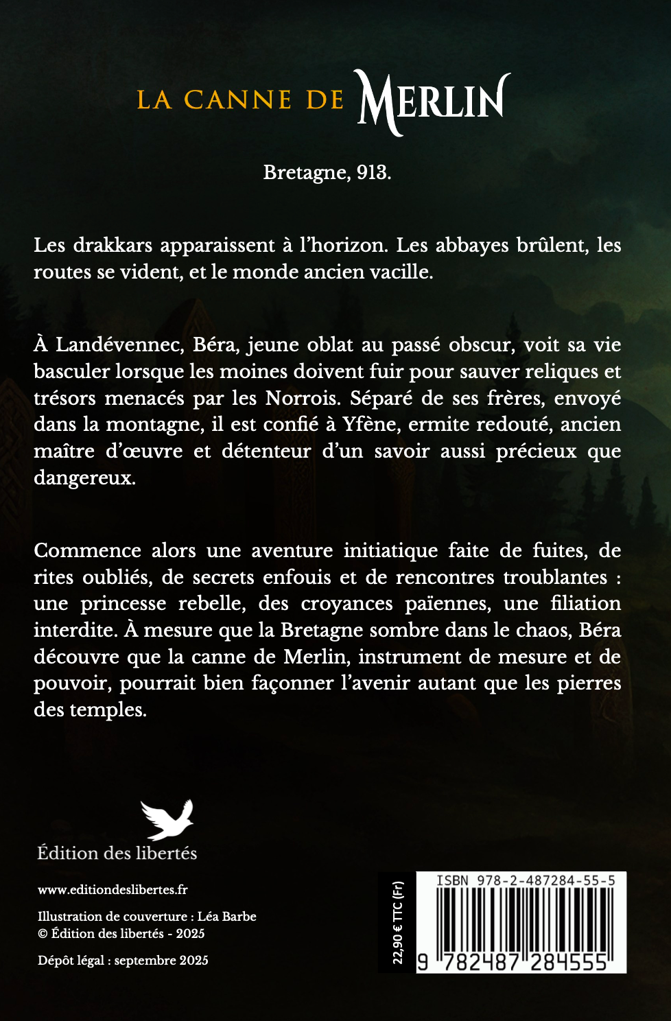 4e de couverture broché – La canne de Merlin – La canne de Merlin – Édition des libertés