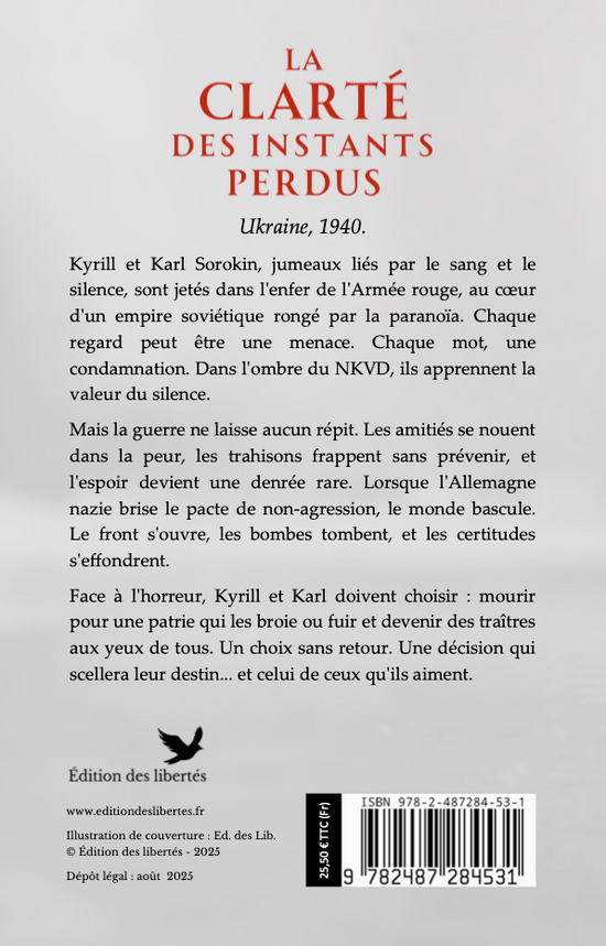 4e de couverture broché – La clarté des instants perdus – Dominique Sensacq-Noyer – Édition des libertés