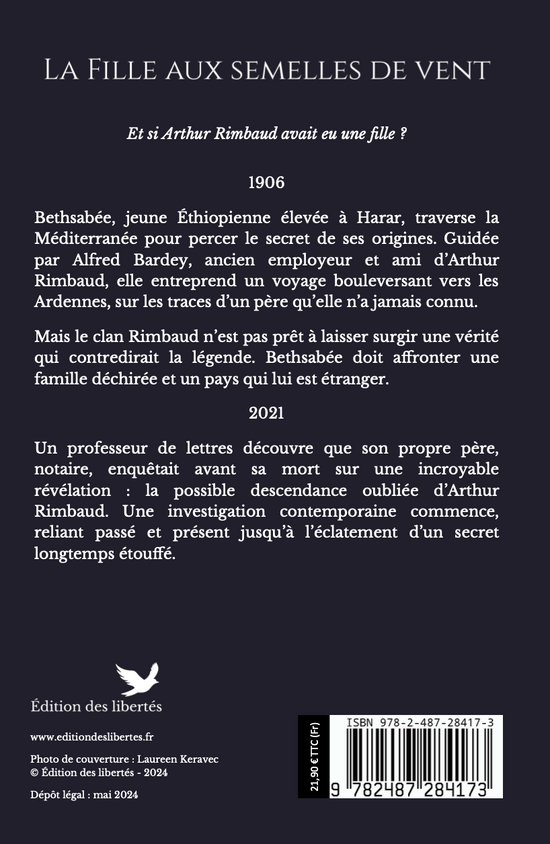 4e de couverture broché – La fille aux semelles de vent – Jean-Michel Lecocq – Édition des libertés