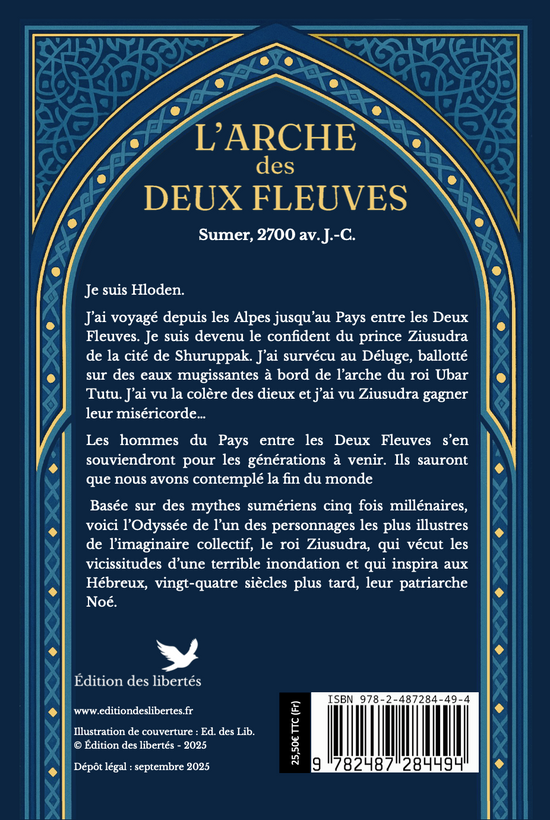 4e de couverture broché – L'arche des deux fleuves – Éric Tasset – Édition des libertés