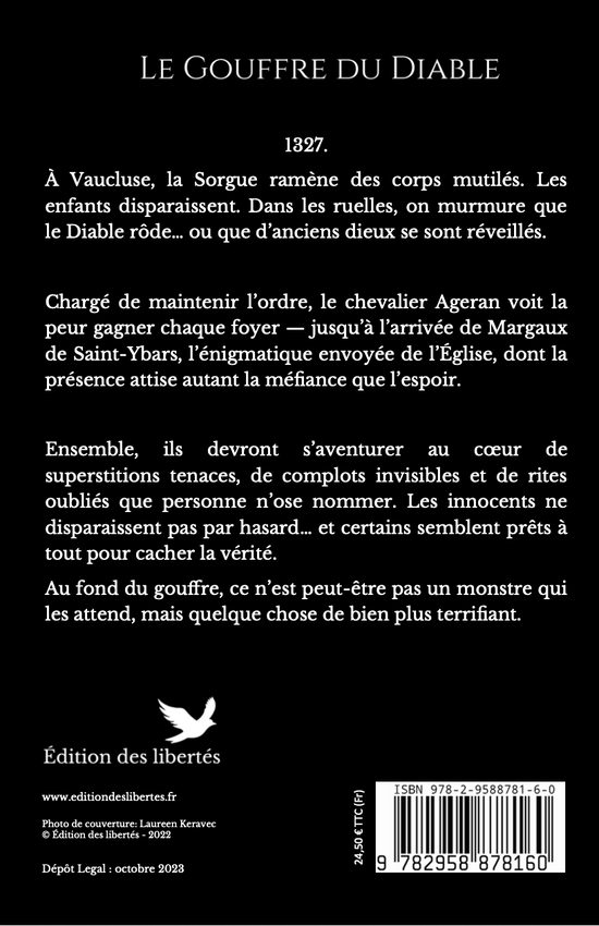 4e de couverture broché – Le gouffre du diable –Thierry Bontoux – Édition des libertés