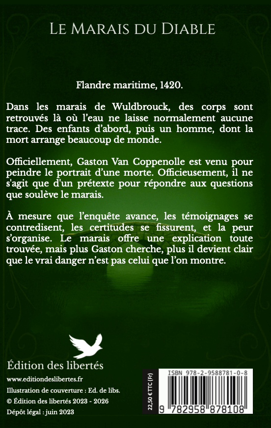 4e de couverture broché – Le marais du diable – Gérard Demarcq-Morin – Édition des libertés