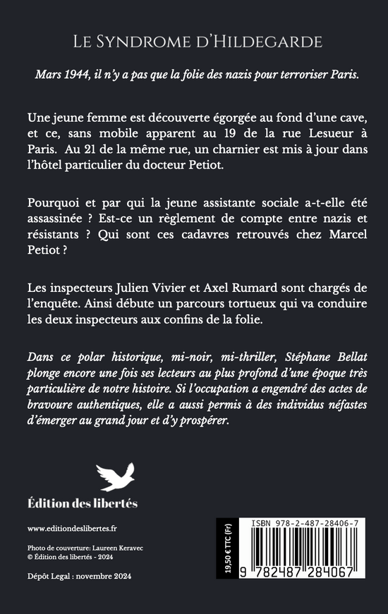4e de couverture broché – Le syndrome d'Hildegarde – Stéphane Bellat – Édition des libertés