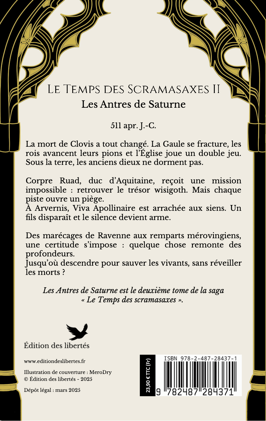 4e de couverture broché – Les antres de saturne – Cécile Guignard-Vanuxem – Édition des libertés