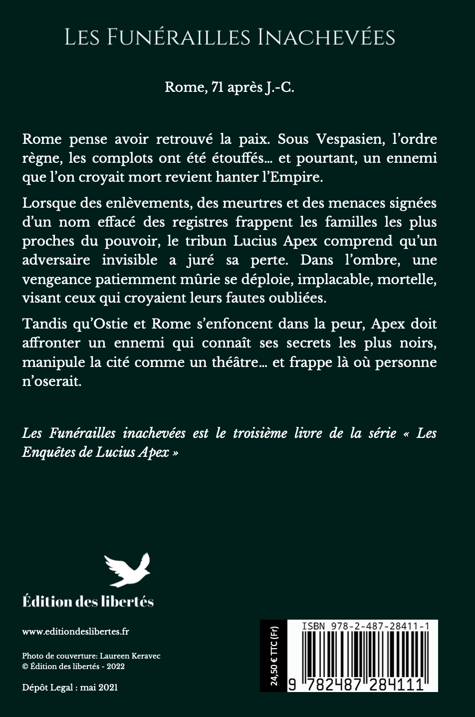 4e de couverture broché – Les funérailles inachevées – Thierry Bontoux – Édition des libertés