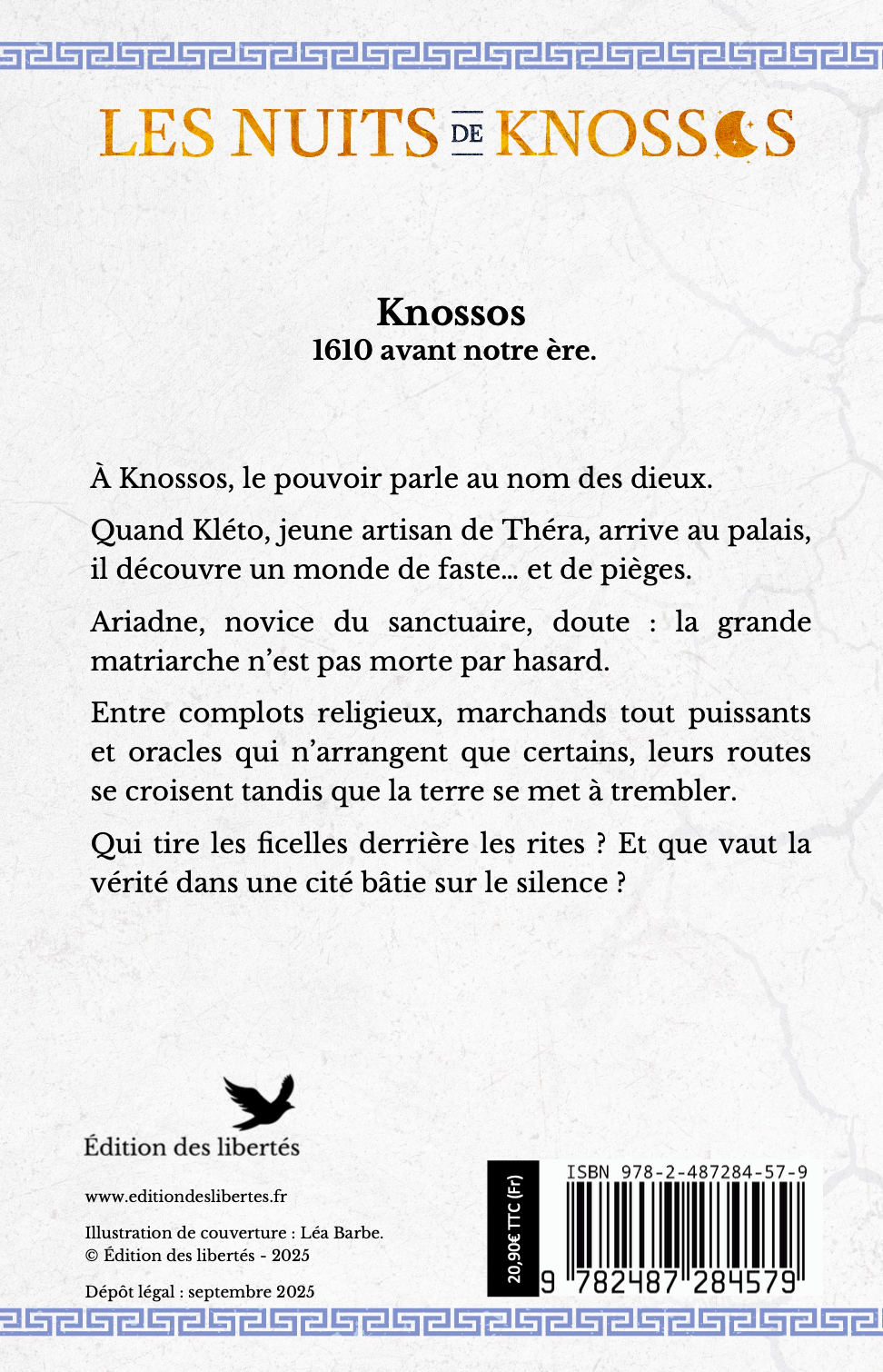 4e de couverture broché – Les nuits de Knossos –Anaïs Guiraud – Édition des libertés