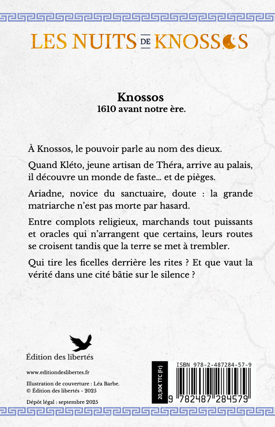 4e de couverture broché – Les nuits de Knossos –Anaïs Guiraud – Édition des libertés