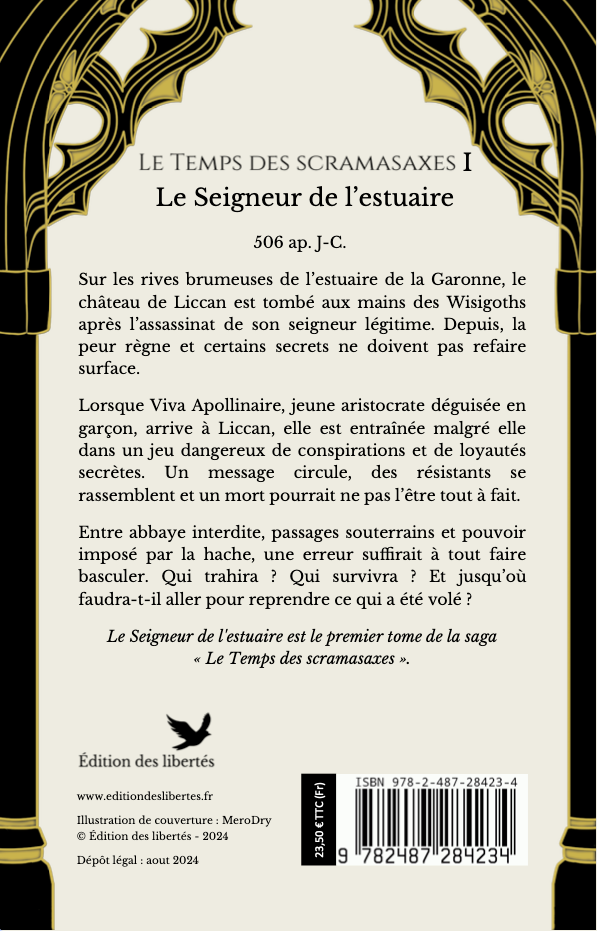 4e de couverture broché – Le seigneur de l'estuaire – Cécile Guignard-Vanuxem – Édition des libertés