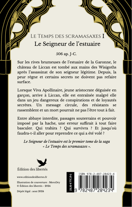 4e de couverture broché – Le seigneur de l'estuaire – Cécile Guignard-Vanuxem – Édition des libertés