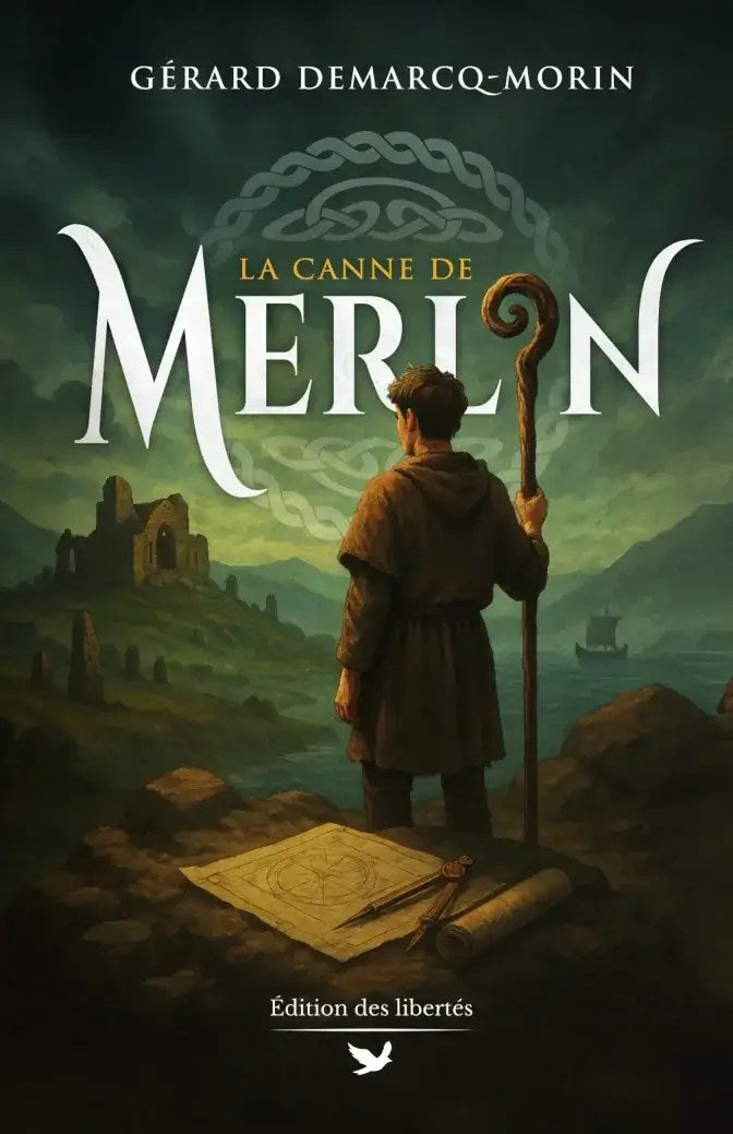 Couverture broché – La canne de Merlin – Gérard Demarcq-Morin – Édition des libertés